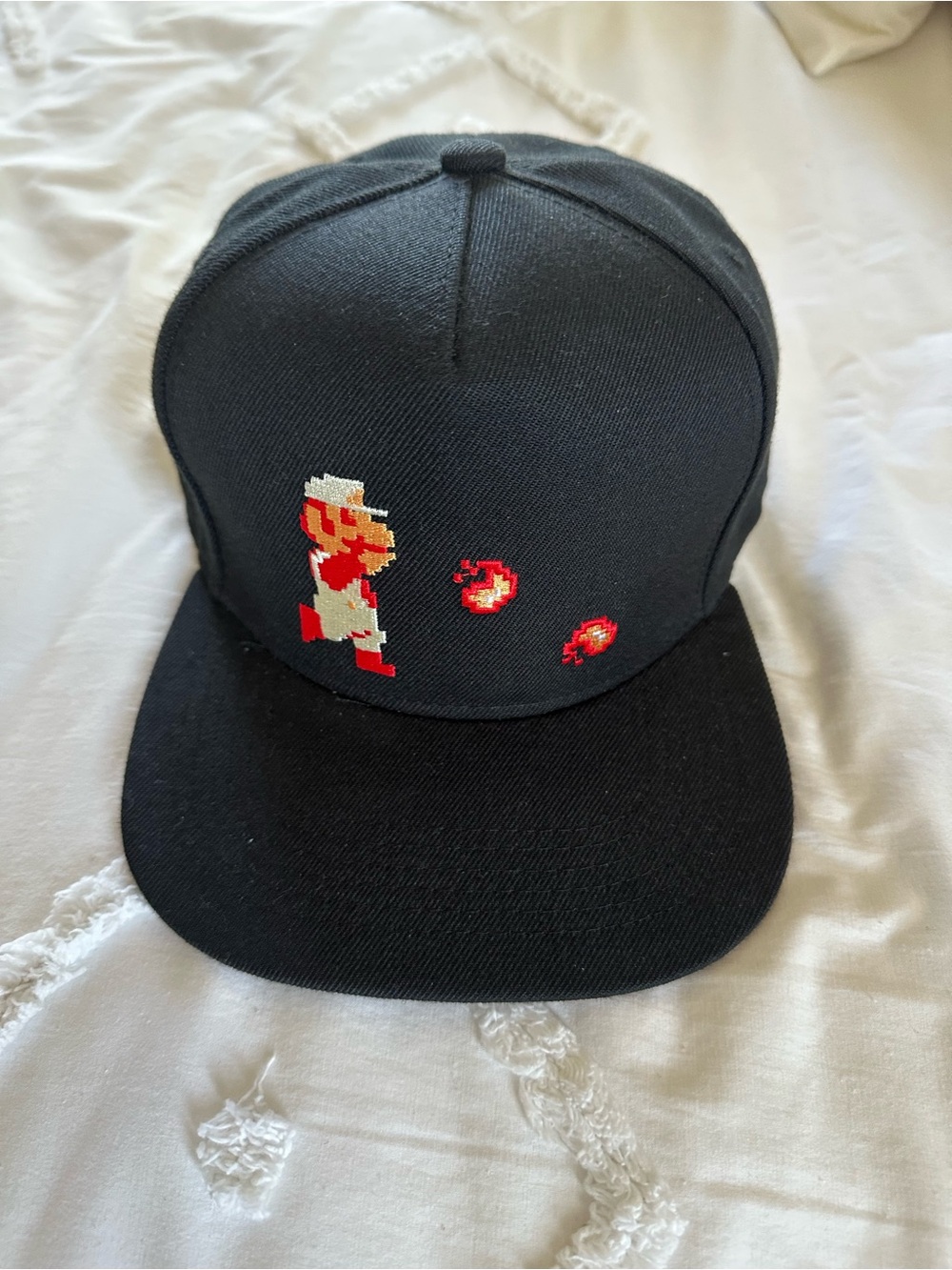 Black Snapback Hat with Pixel Super Mario